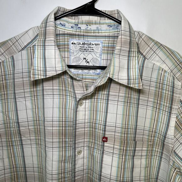 Quiksilver Short Sleeve Button Up Shirt Mens Size M Medium Plaid Multicolor EUC - Picture 2 of 11